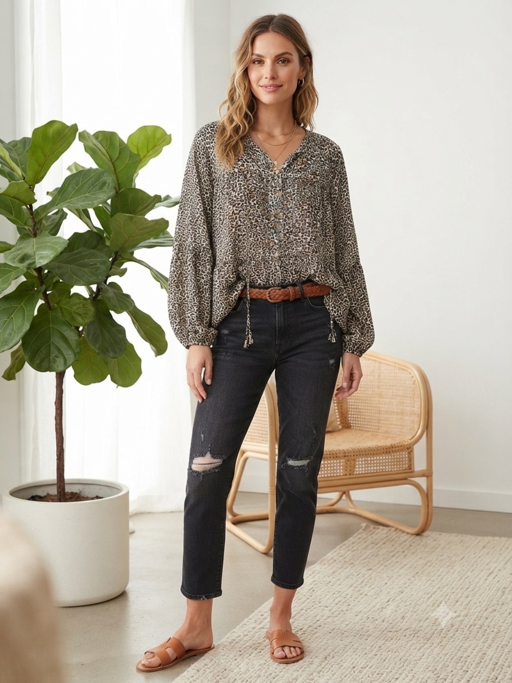 Pilcro Leopard Print Peasant Blouse PTP 24.5